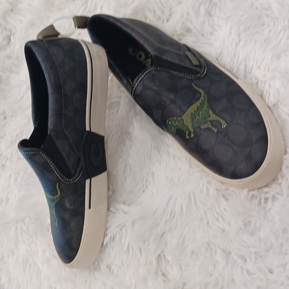 COACH Men's Black Skate Slip On Sneaker In Signature Canvas With Rexy SZ 8.5 - Picture 10 of 16